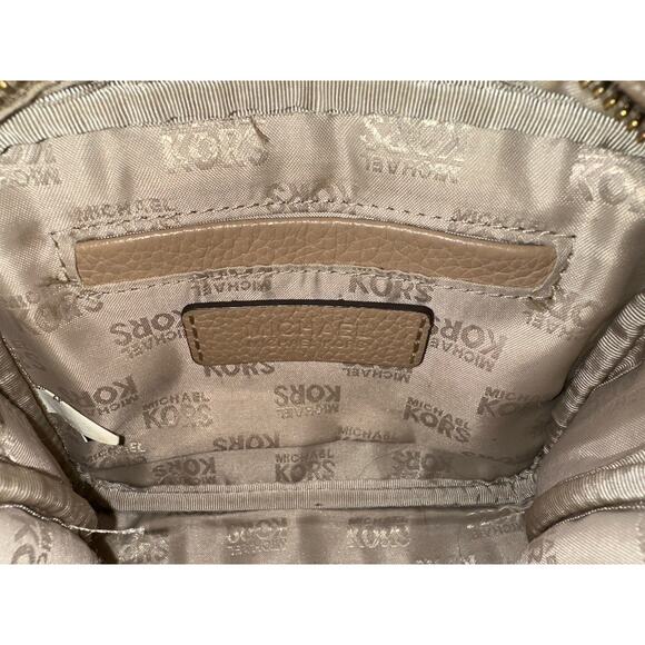 Michael Kors Fulton Small Mini Beige Taupe Leather Zip Chain Strap Crossbody Bag - Picture 14 of 15